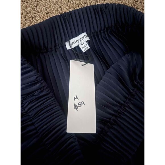 Pretty Garbage Navy Blue Elasticated Waistband Pleated Skirt Size Medium (NWT) - Picture 3 of 5